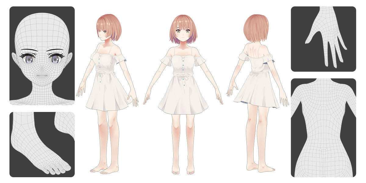Anime Female Base Mesh Age Kit Low-poly 3D model_3