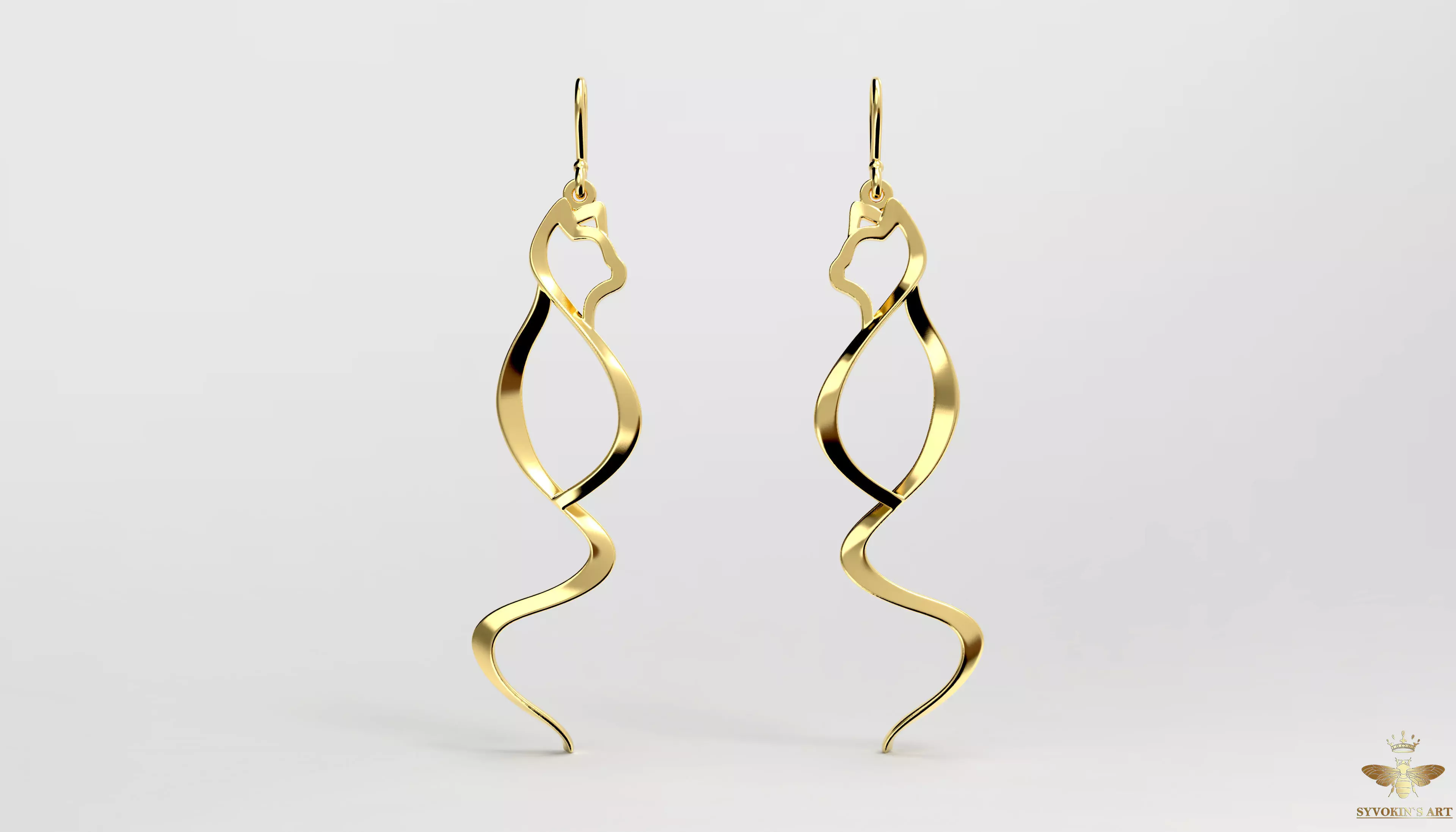 Cat elegant large earrings 3D print model_0