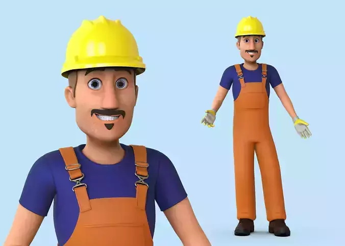 Cartoon Worker Character Low-poly 3D model