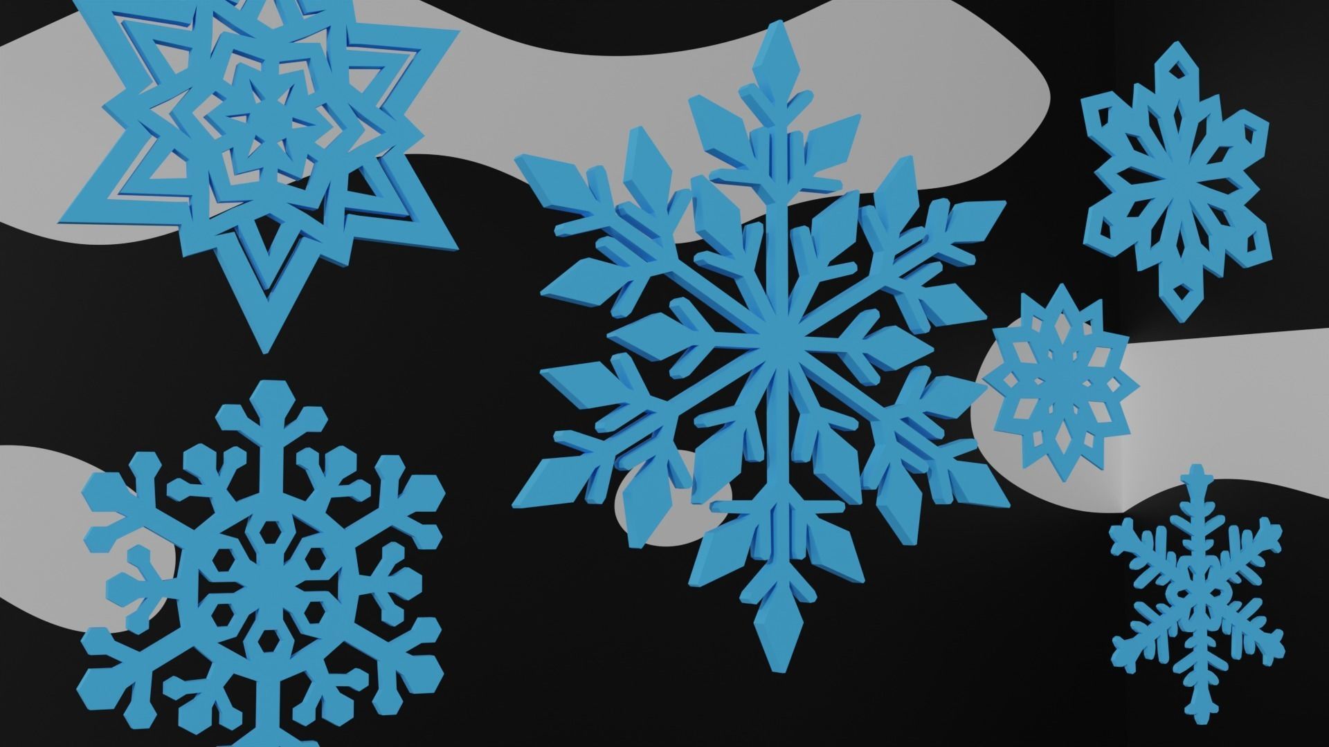Snowflake collection cartoon 3D model_3