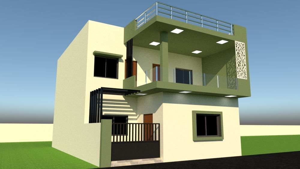 3D front elevation of Banglow 3D print model_2
