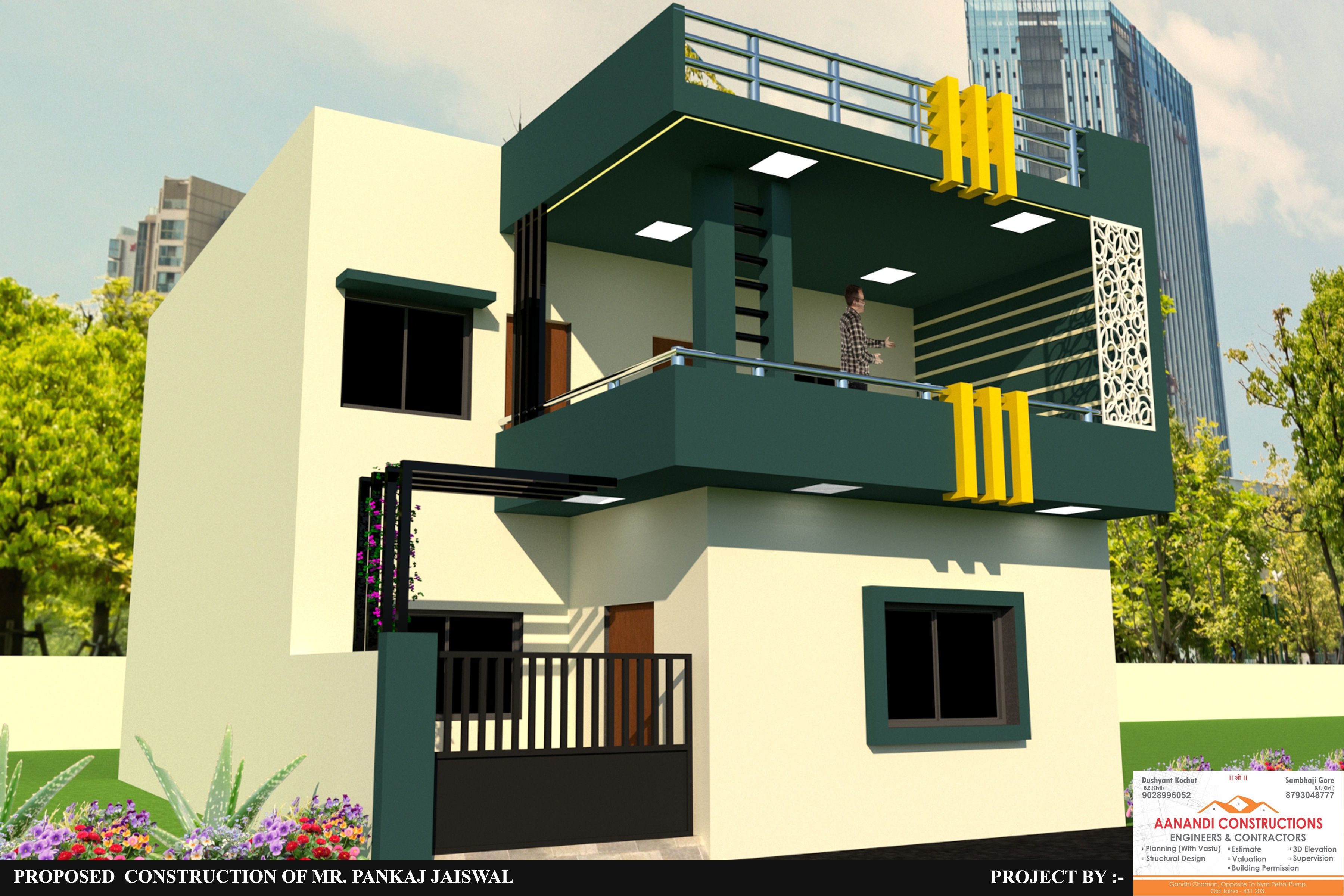 3D front elevation of Banglow 3D print model_1