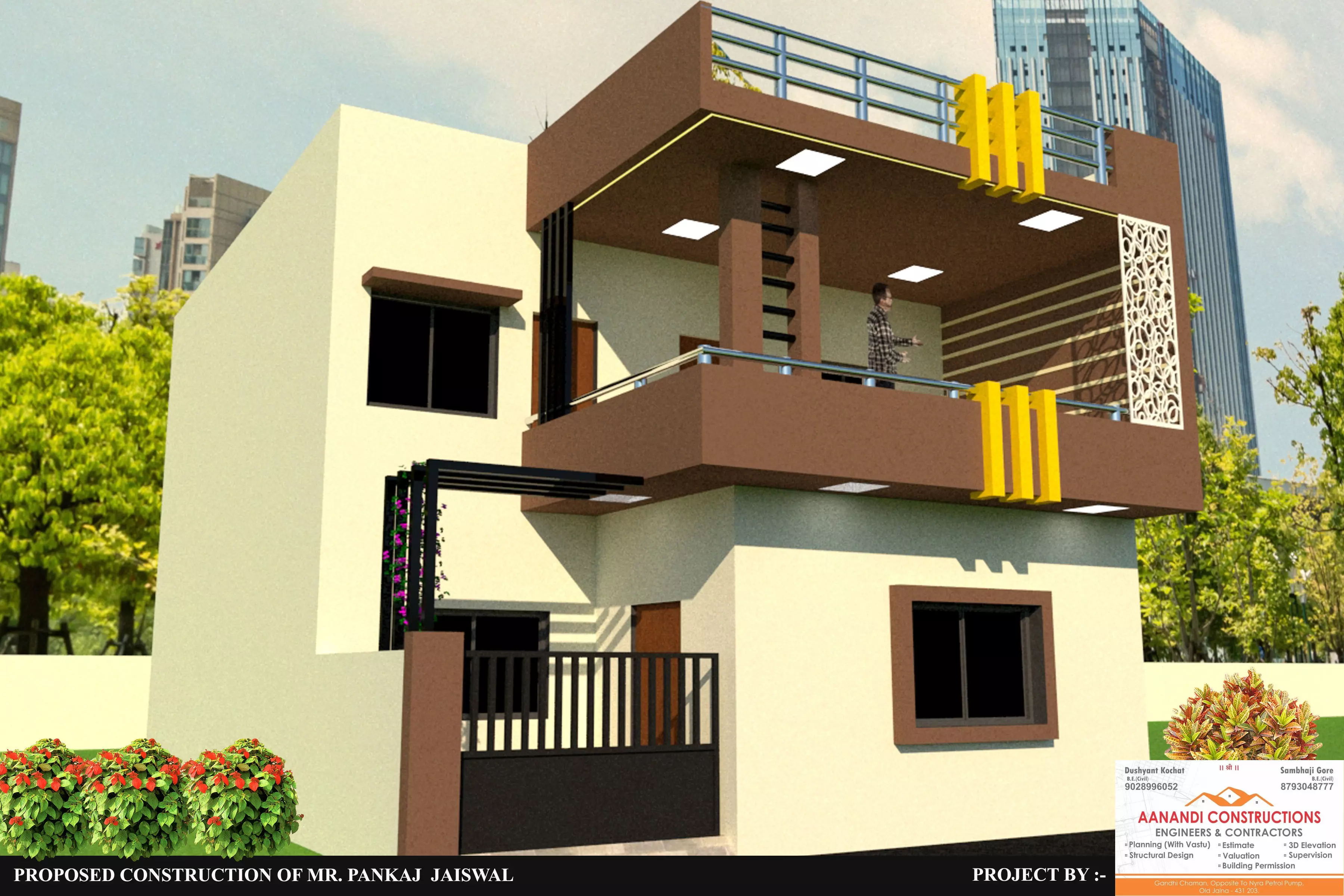3D front elevation of Banglow 3D print model_0