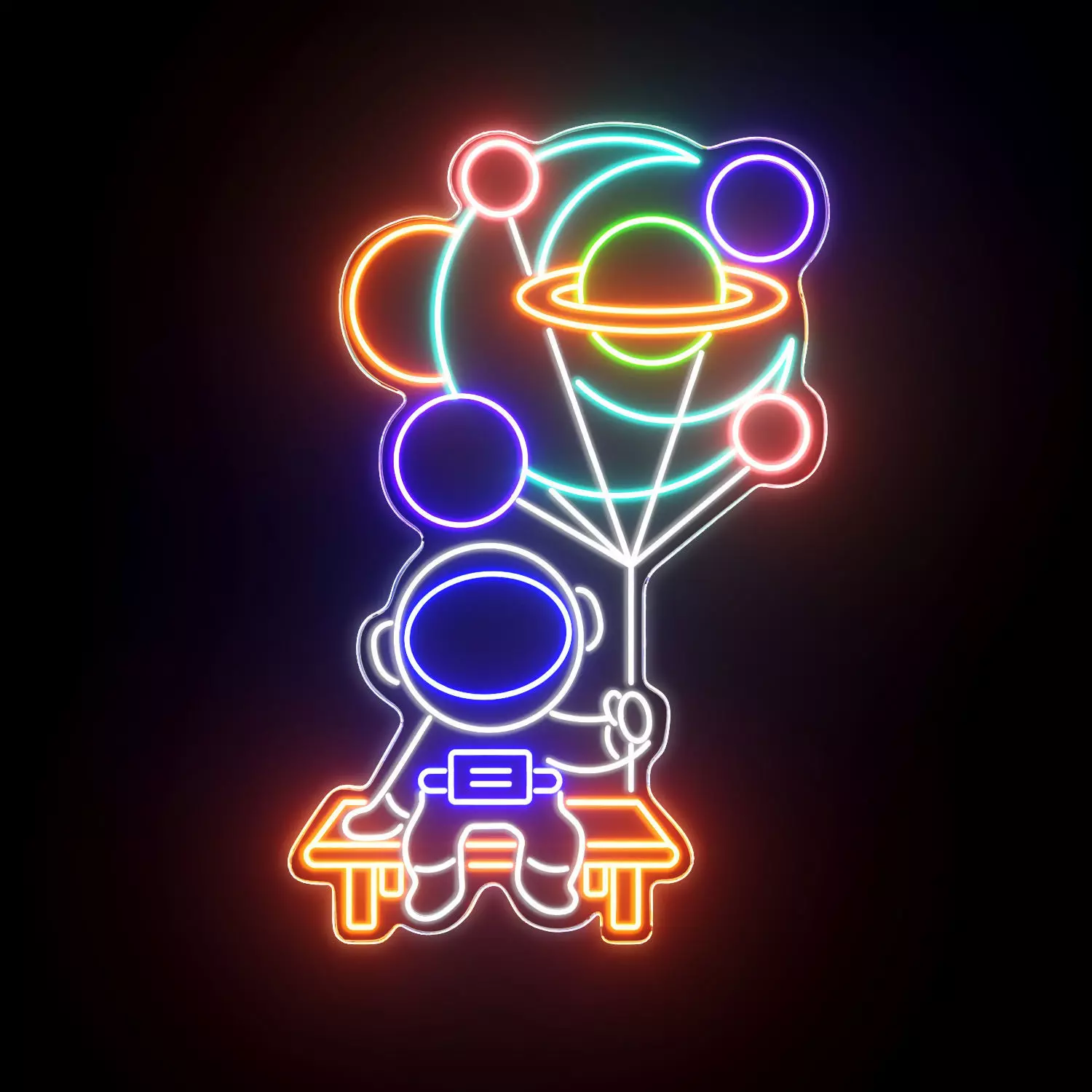 Balloon Astronaut Neon Sign 3D model_0