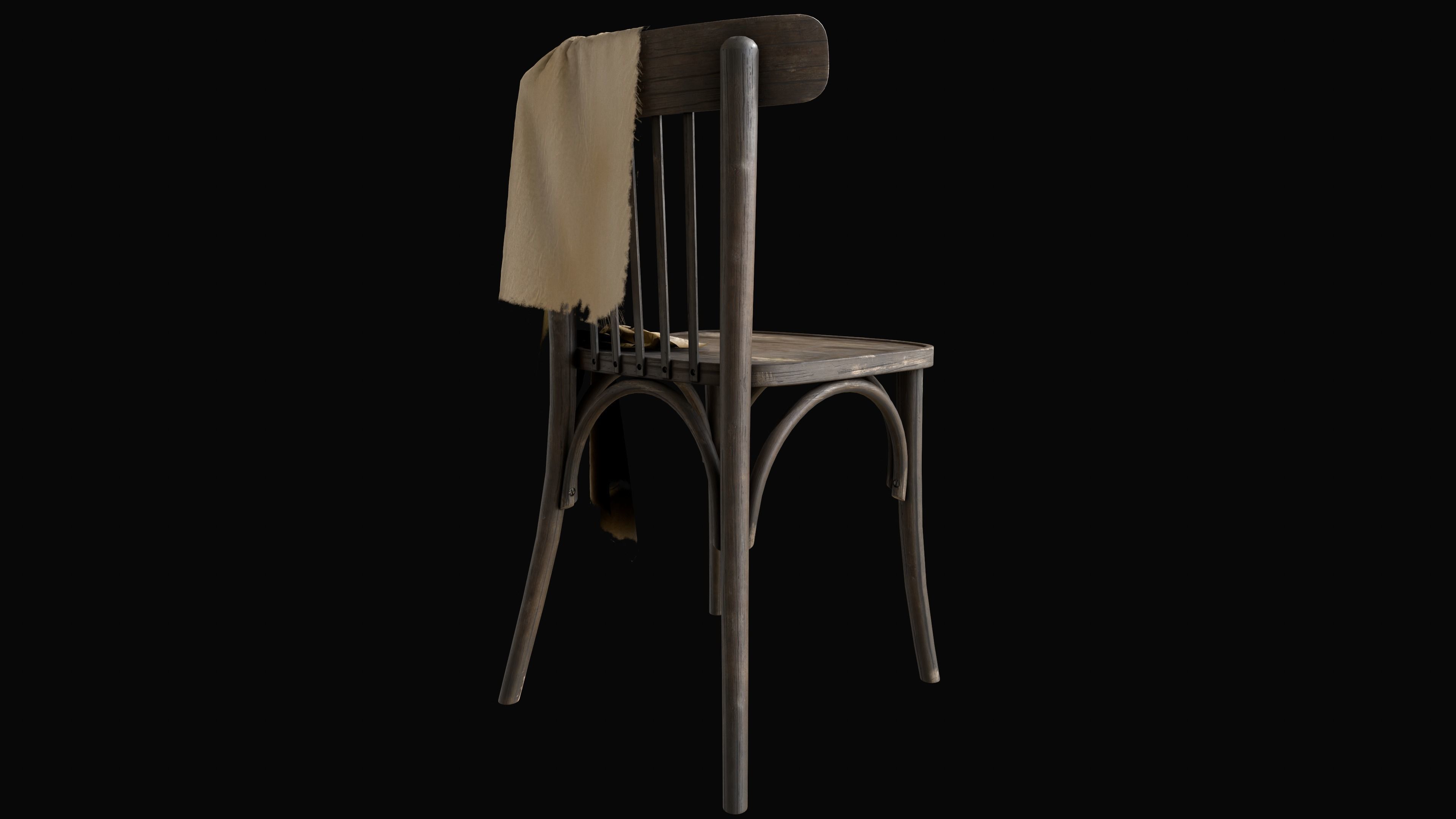 Old Chair Low-poly 3D model_3
