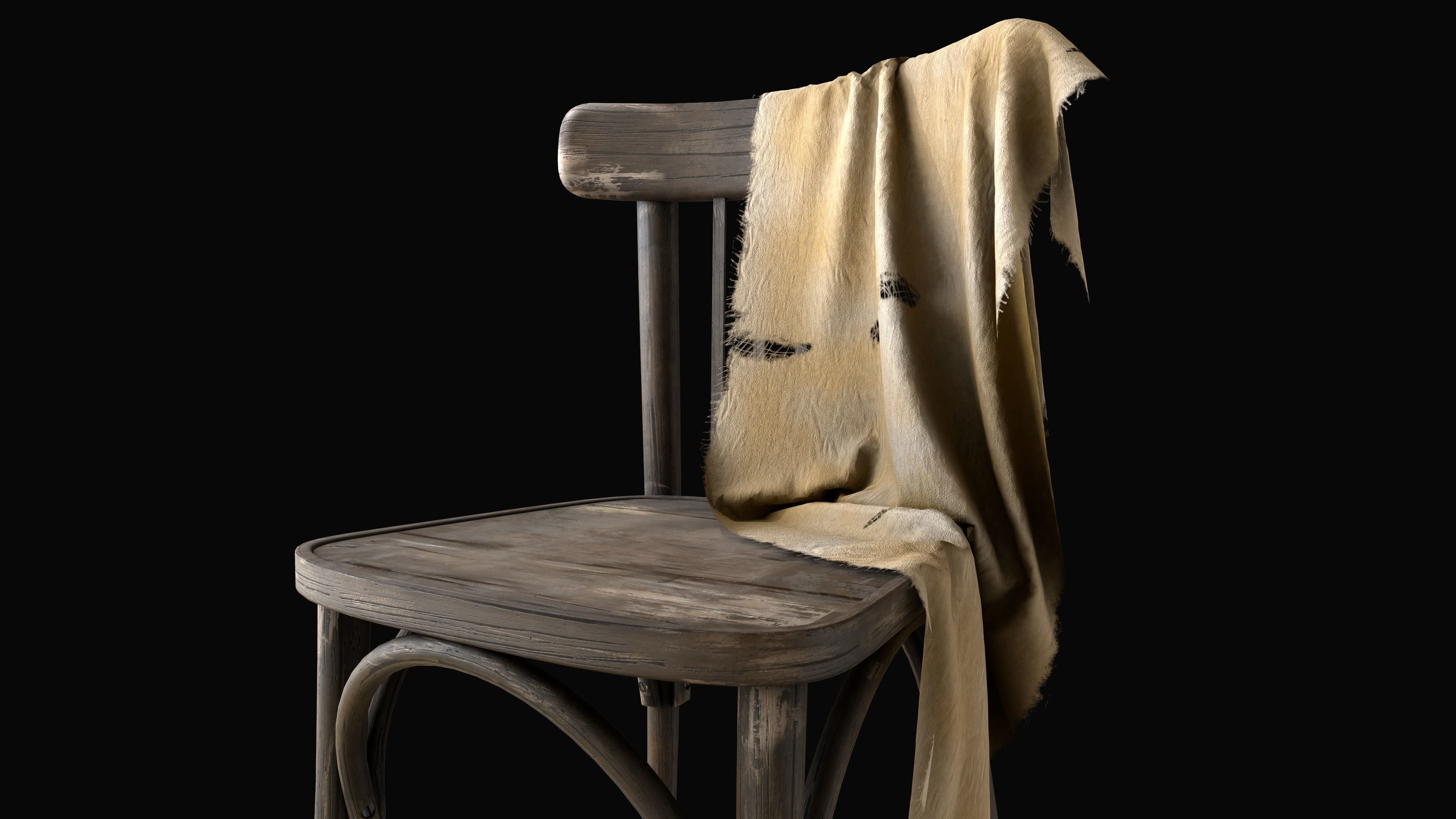 Old Chair Low-poly 3D model_2