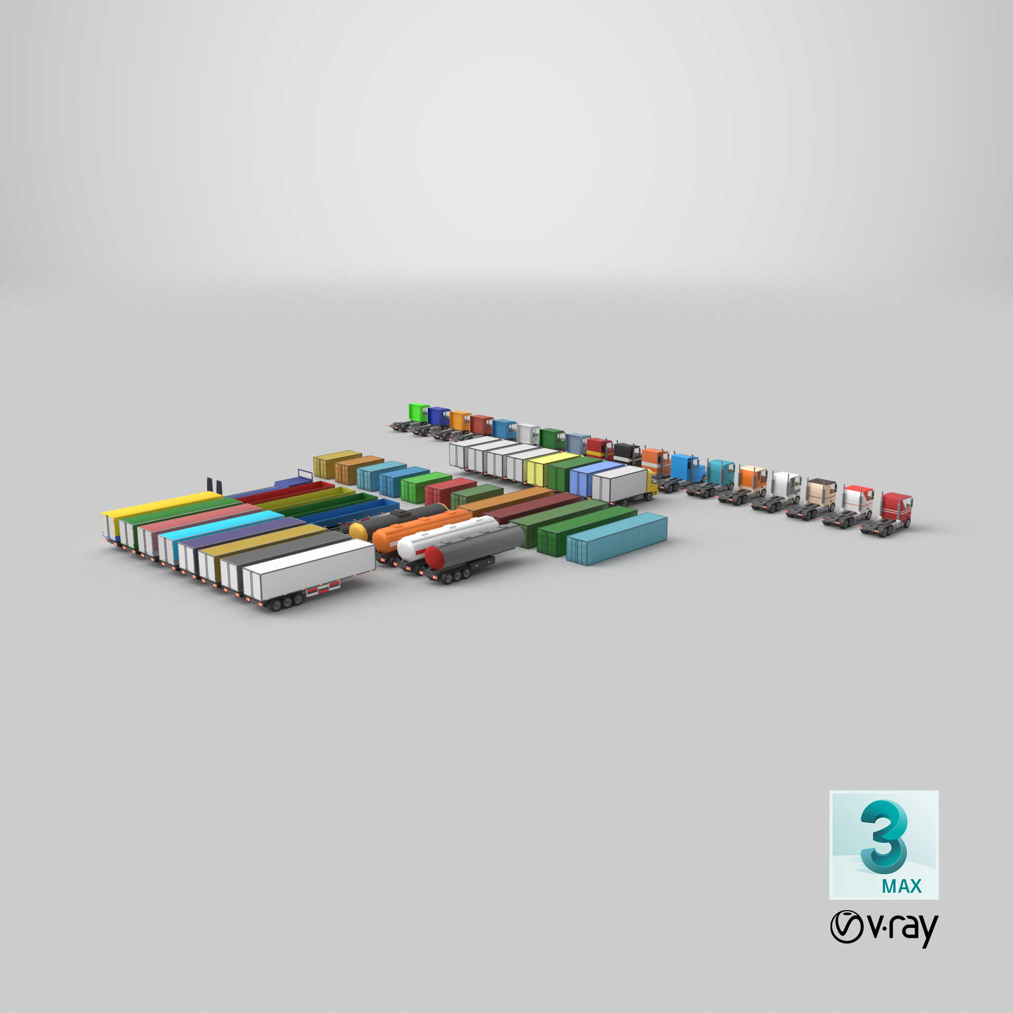 set of trucks and trailers Low-poly 3D model_26