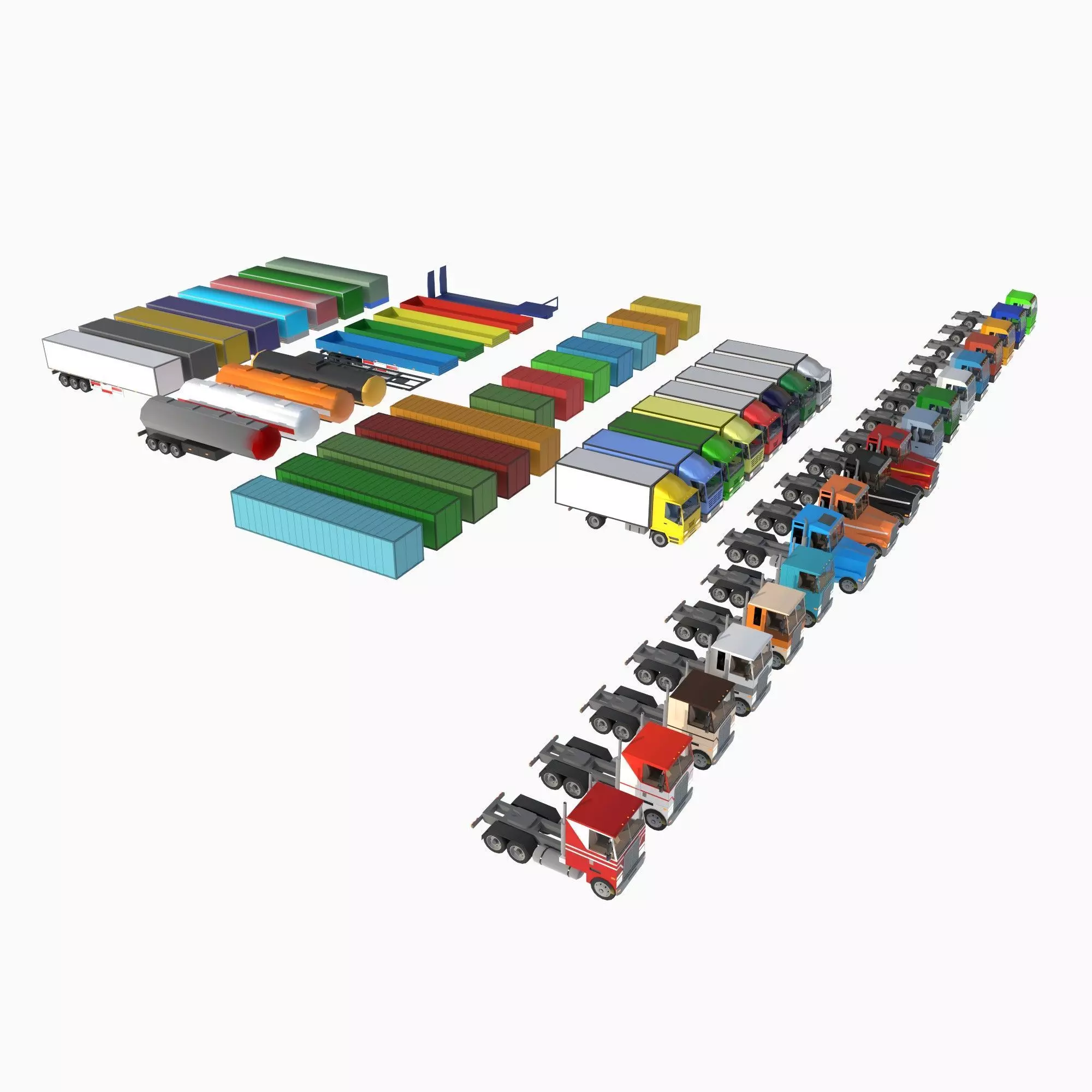 set of trucks and trailers Low-poly 3D model_0