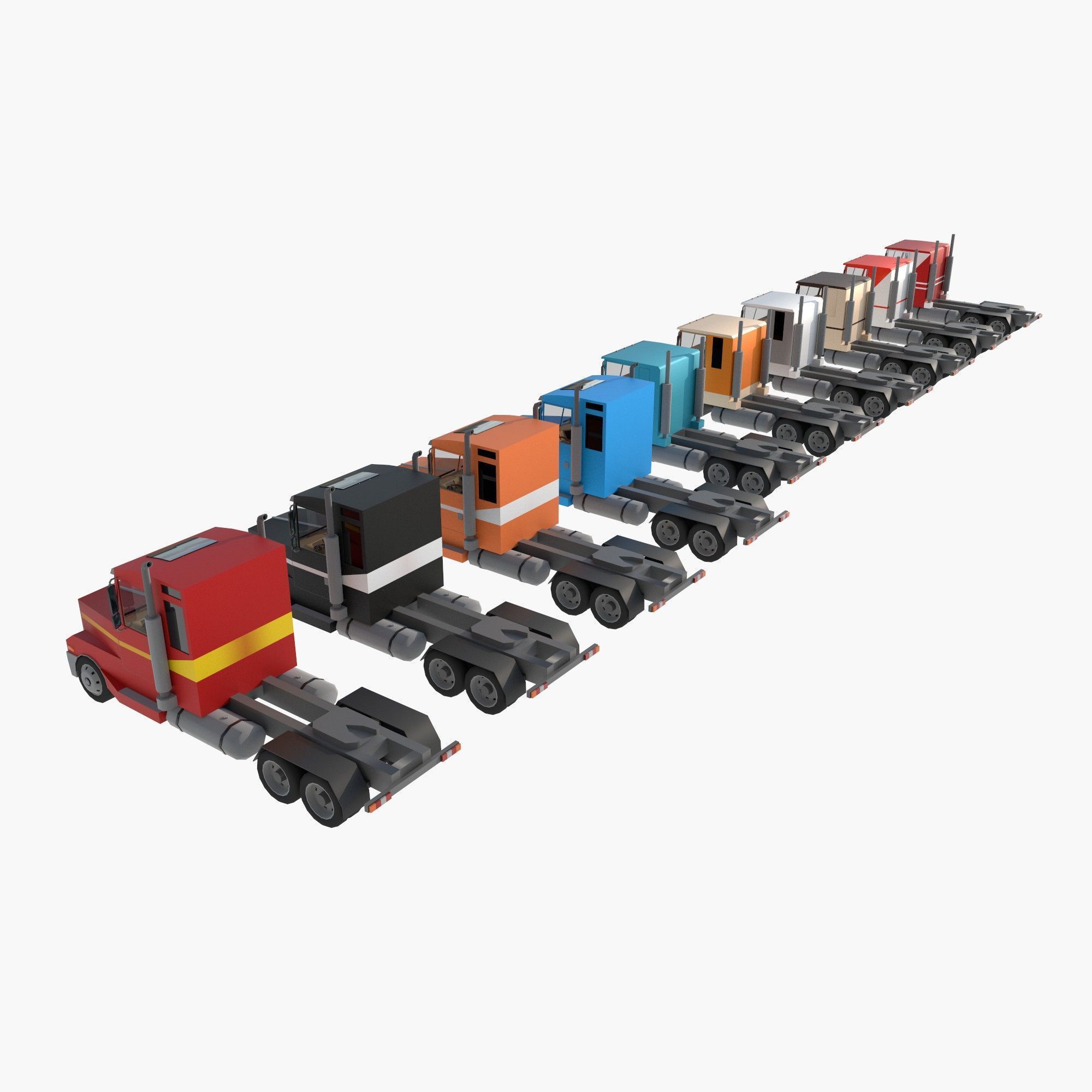 set of trucks and trailers Low-poly 3D model_5
