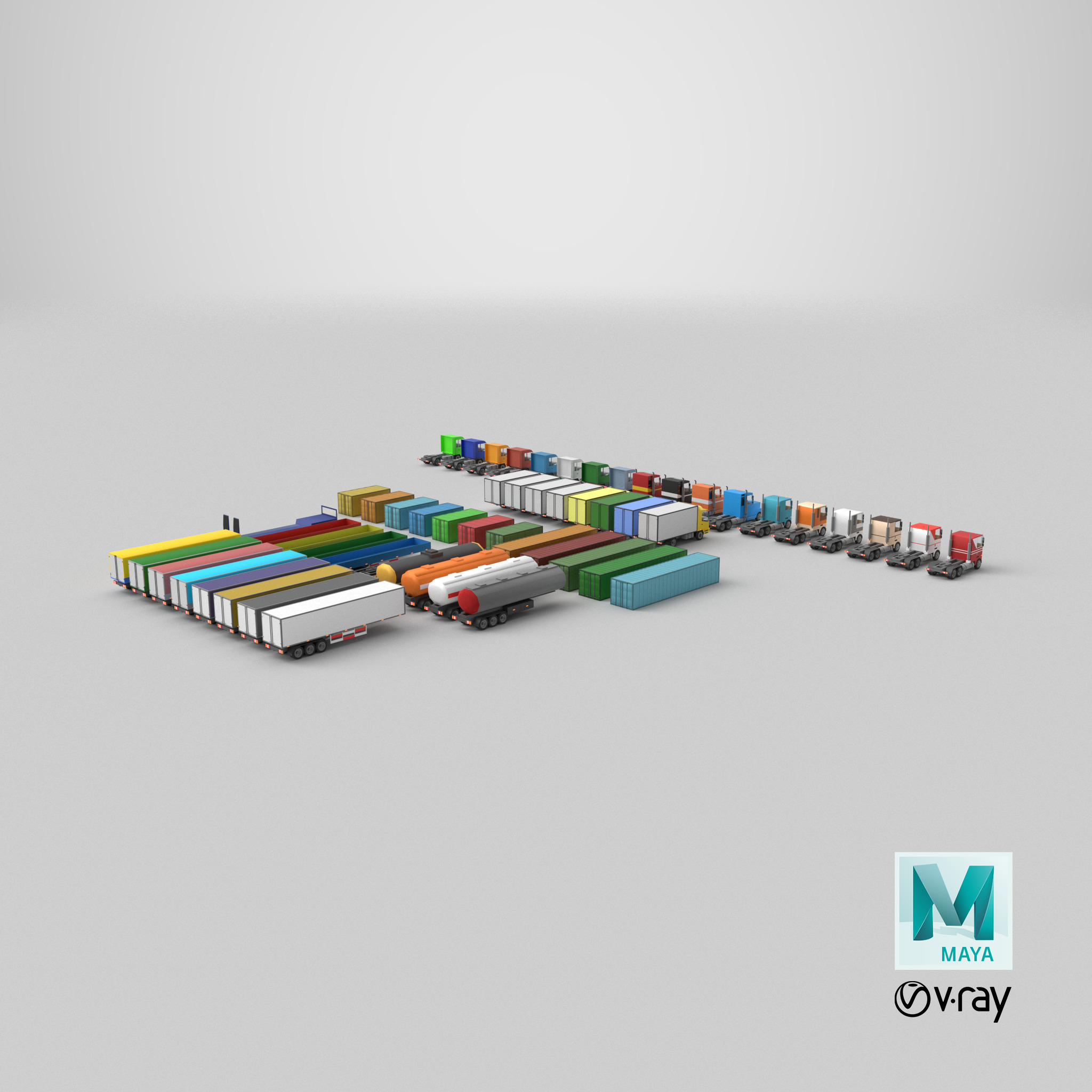 set of trucks and trailers Low-poly 3D model_28