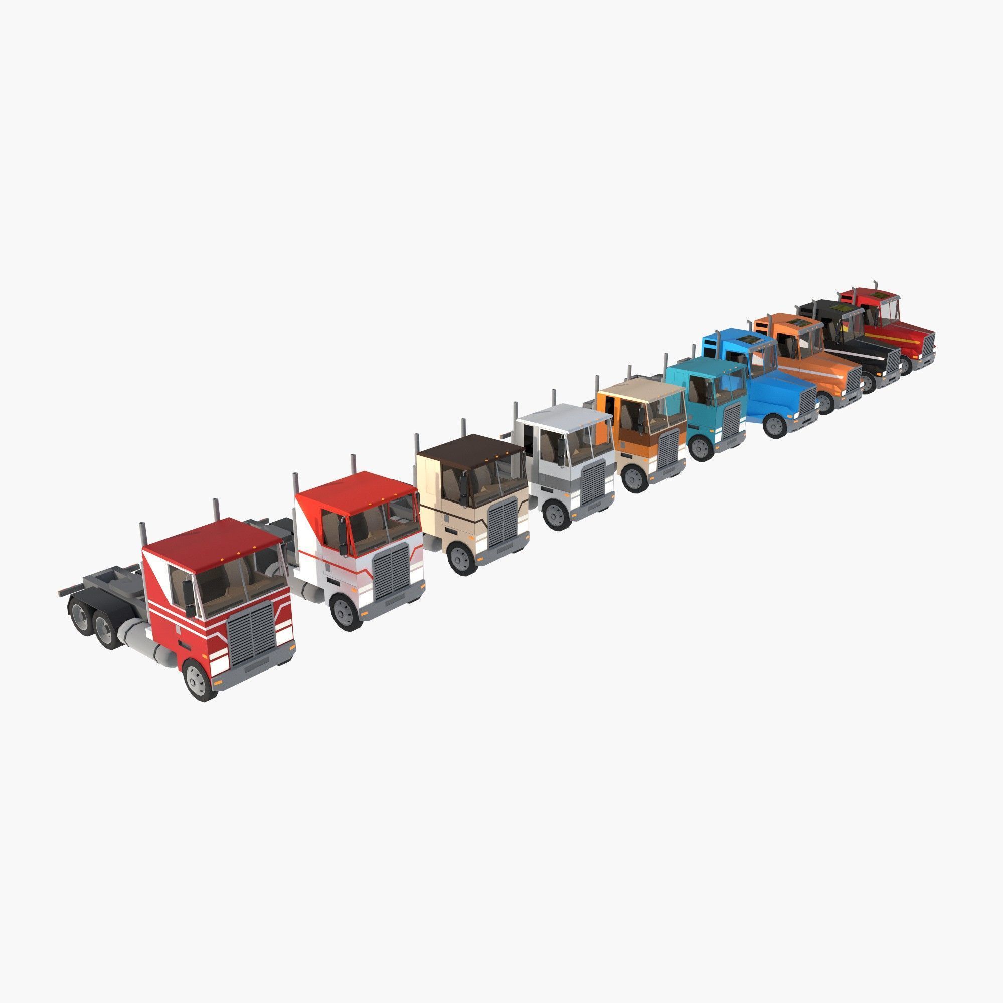 set of trucks and trailers Low-poly 3D model_4