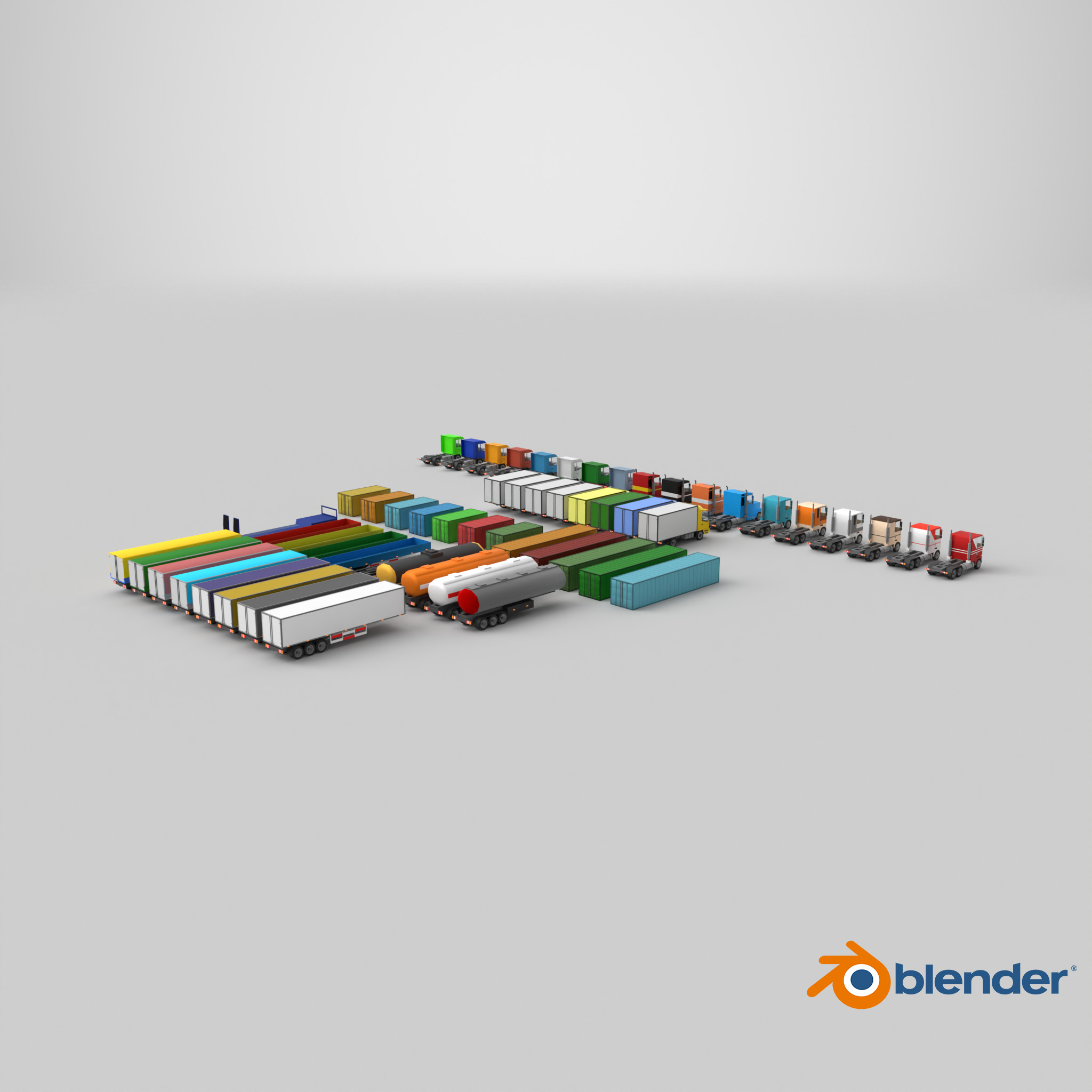 set of trucks and trailers Low-poly 3D model_21