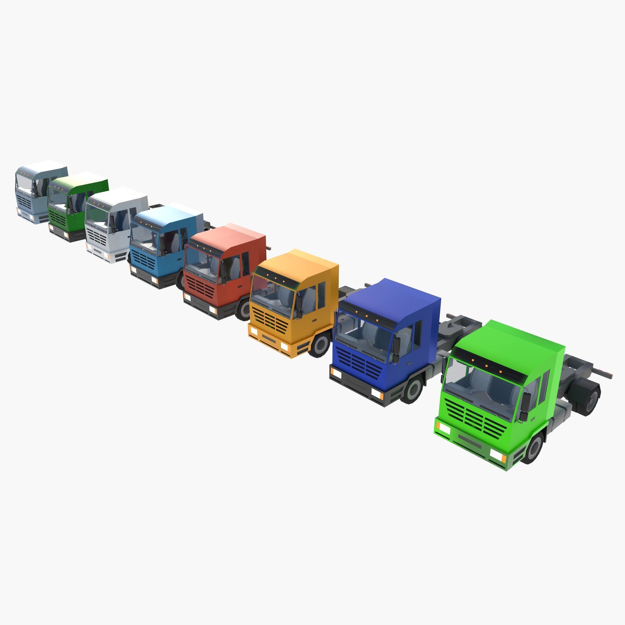 set of trucks and trailers Low-poly 3D model_6