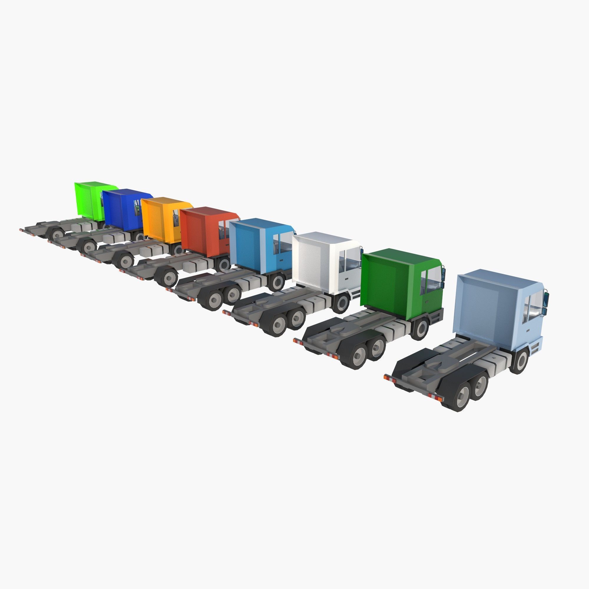set of trucks and trailers Low-poly 3D model_7