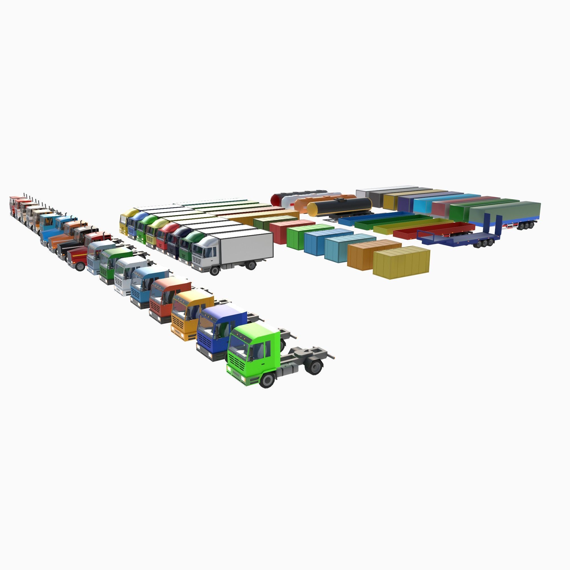 set of trucks and trailers Low-poly 3D model_1