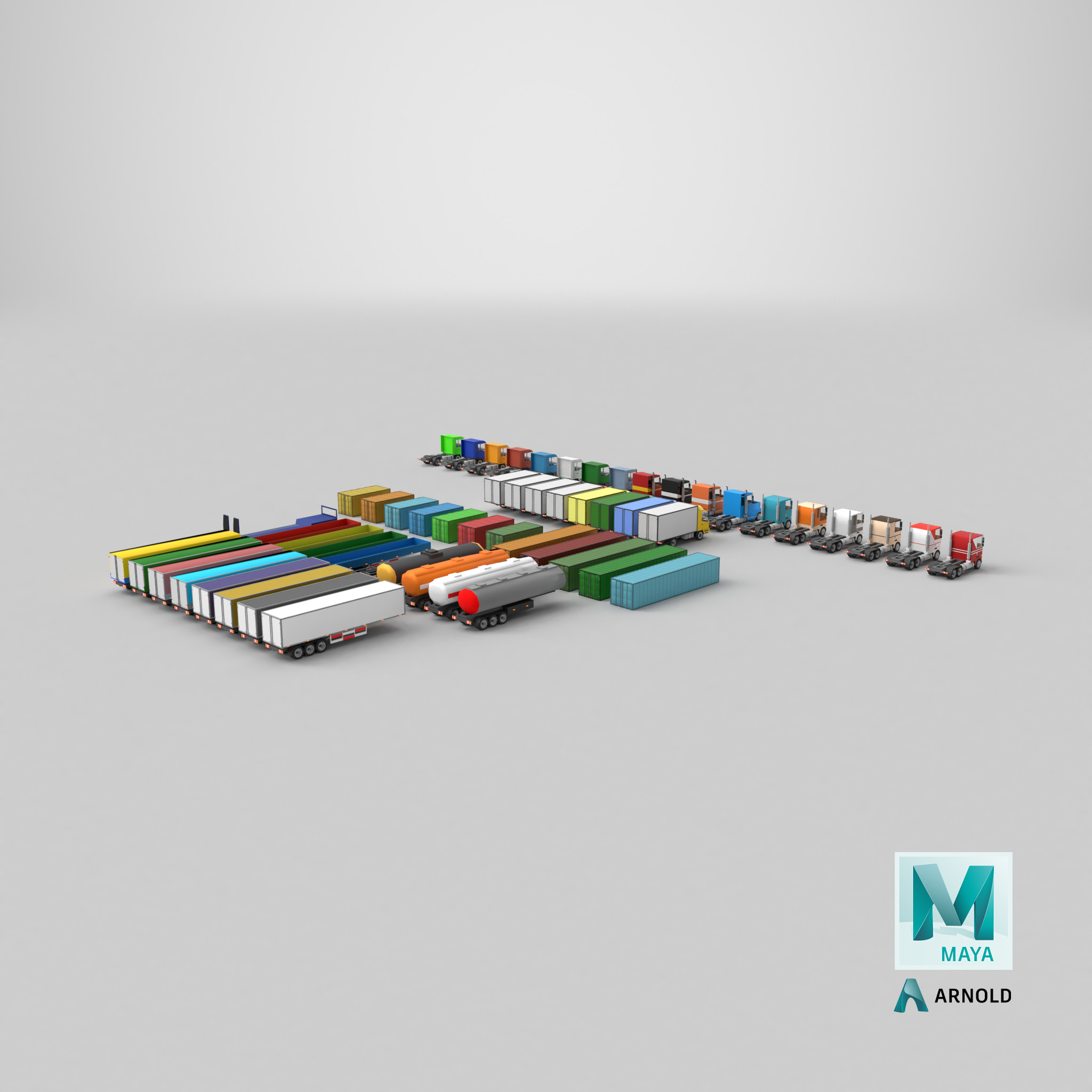 set of trucks and trailers Low-poly 3D model_27