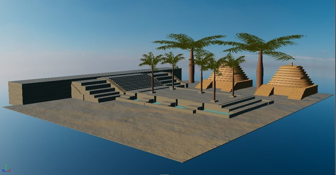Desert Landscapes with temples on sides Low-poly 3D model_4