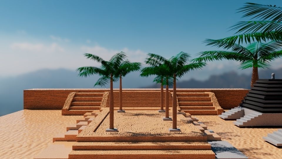 Desert Landscapes with temples on sides Low-poly 3D model_2