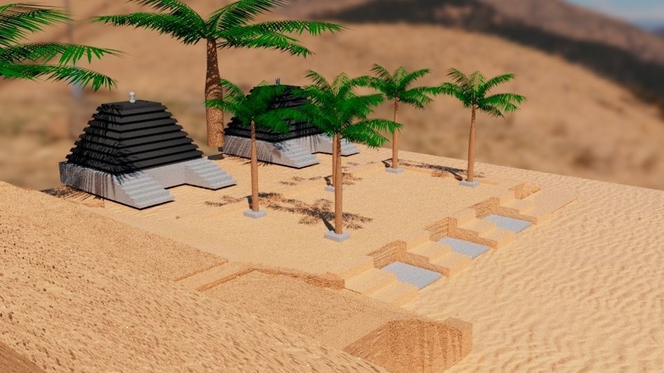 Desert Landscapes with temples on sides Low-poly 3D model_3