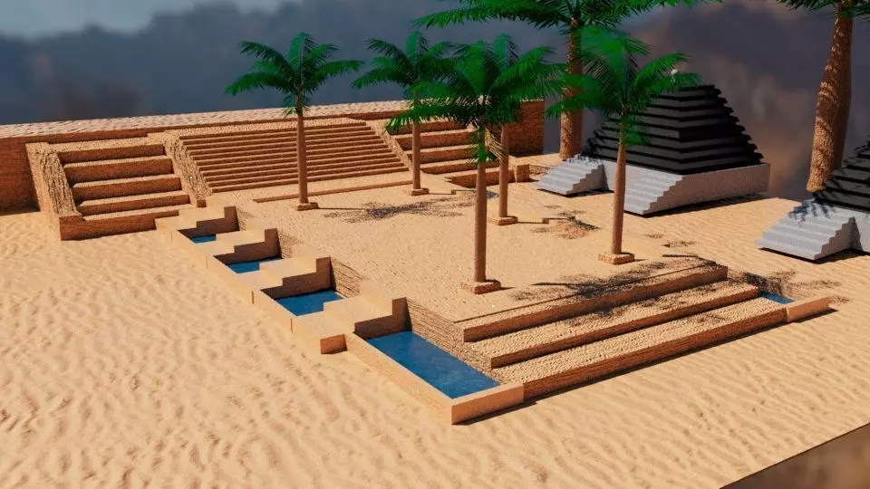 Desert Landscapes with temples on sides Low-poly 3D model_0