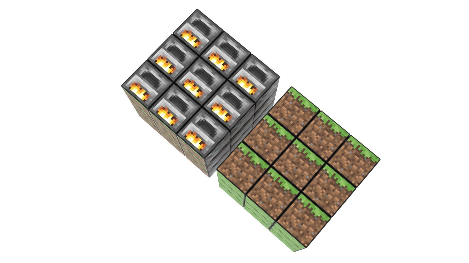 Rubiks Cubes Set With Minecraft Blocks 3D model_1