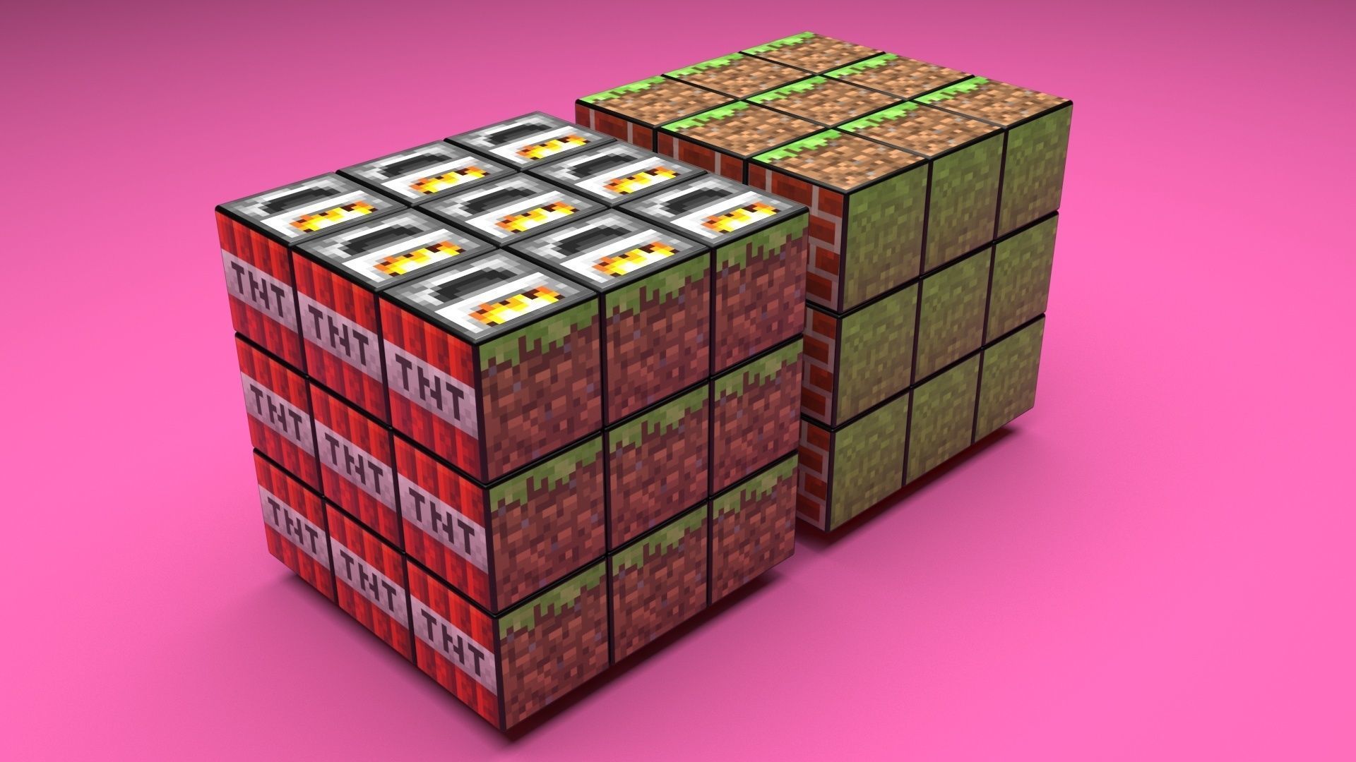 Rubiks Cubes Set With Minecraft Blocks 3D model_24