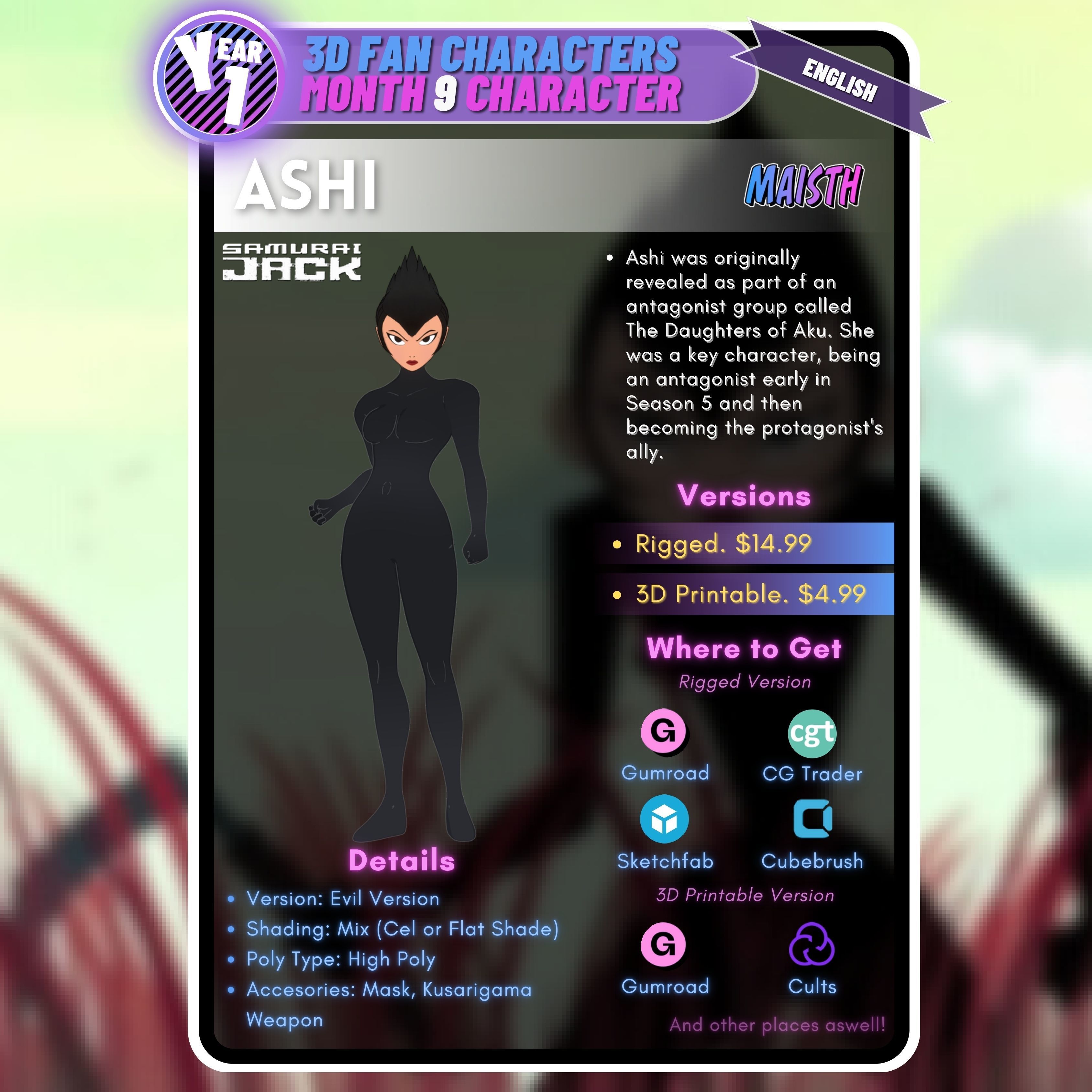 Ashi - Samurai Jack - 3D Model - Rigged 3D model_2