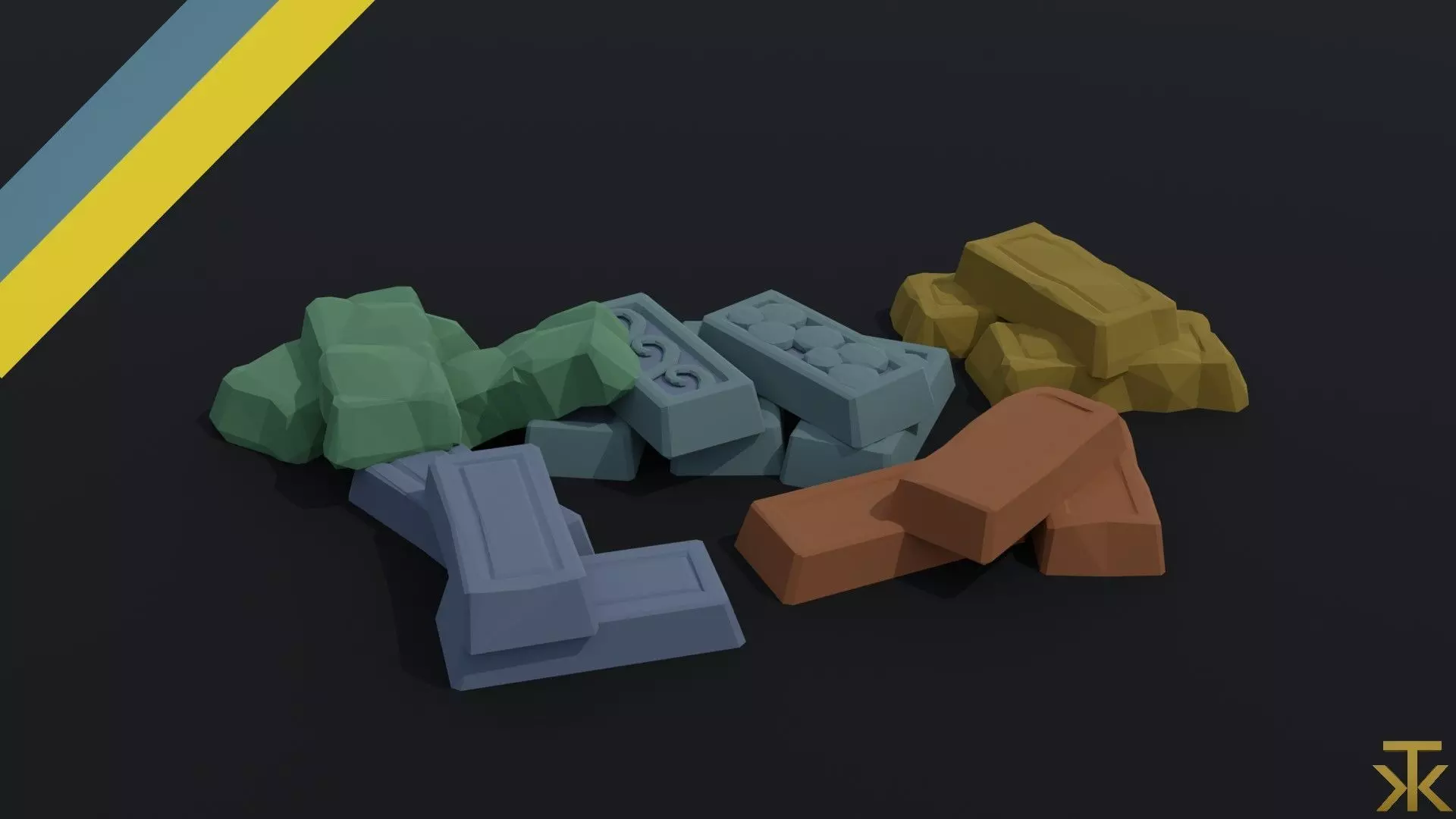 Cartoon fantasy ingots Polygonal Style Low-poly 3D model_0