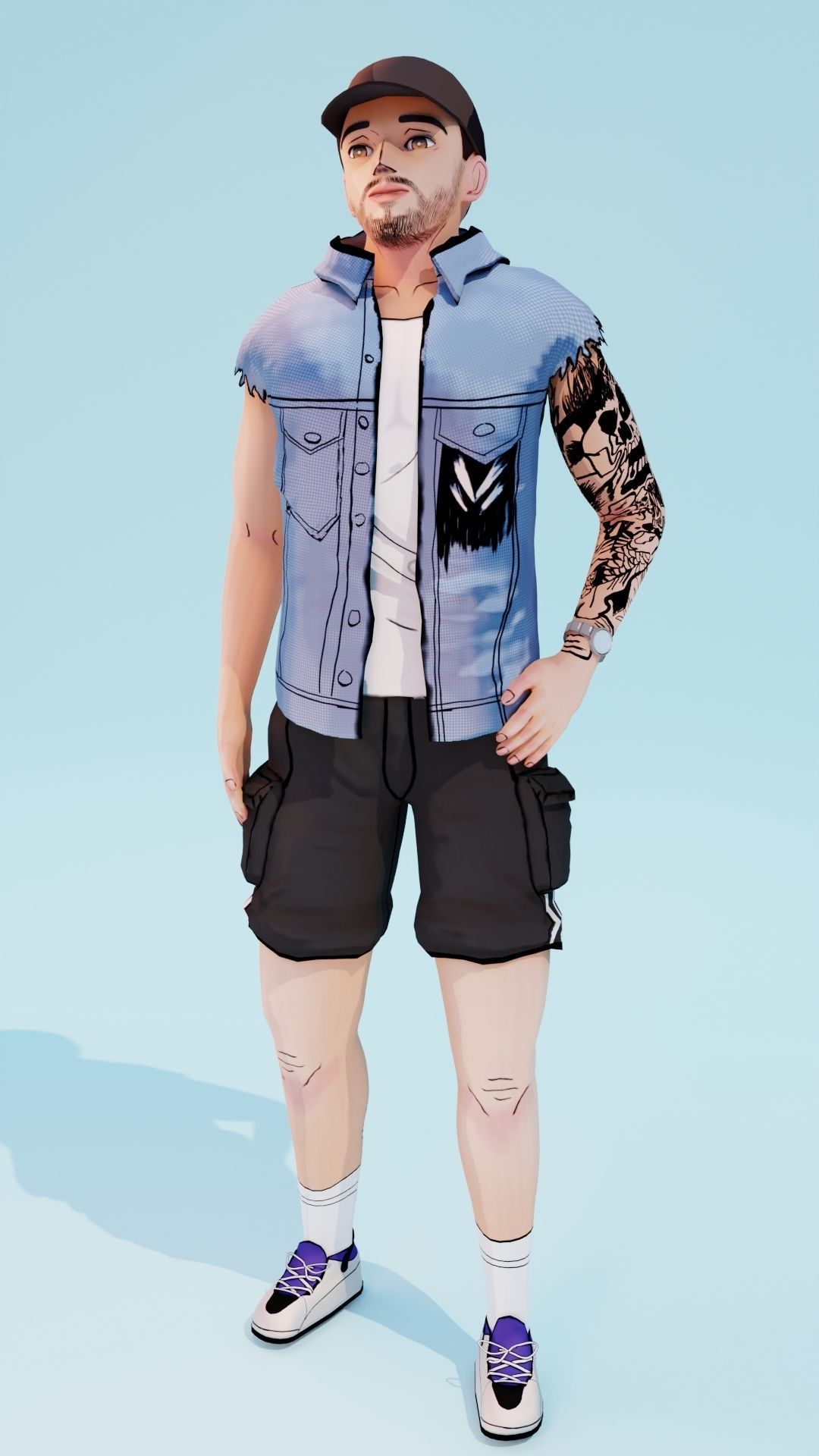 Man Anime Style Free low-poly 3D model_1