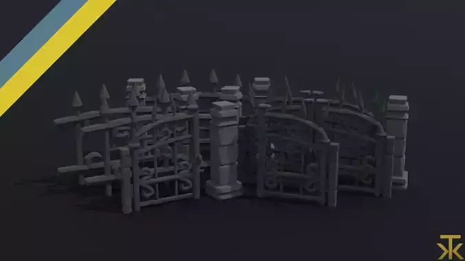 Cartoon fantasy cemetery fence kit 2 Polygonal Style