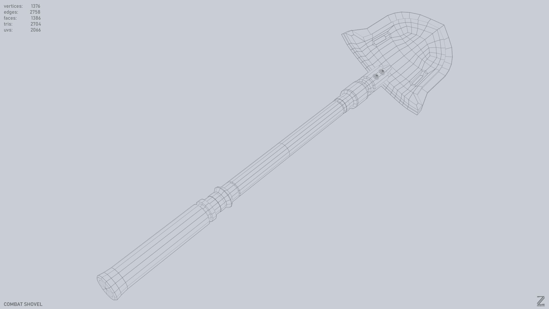 Combat shovel Low-poly 3D model_15