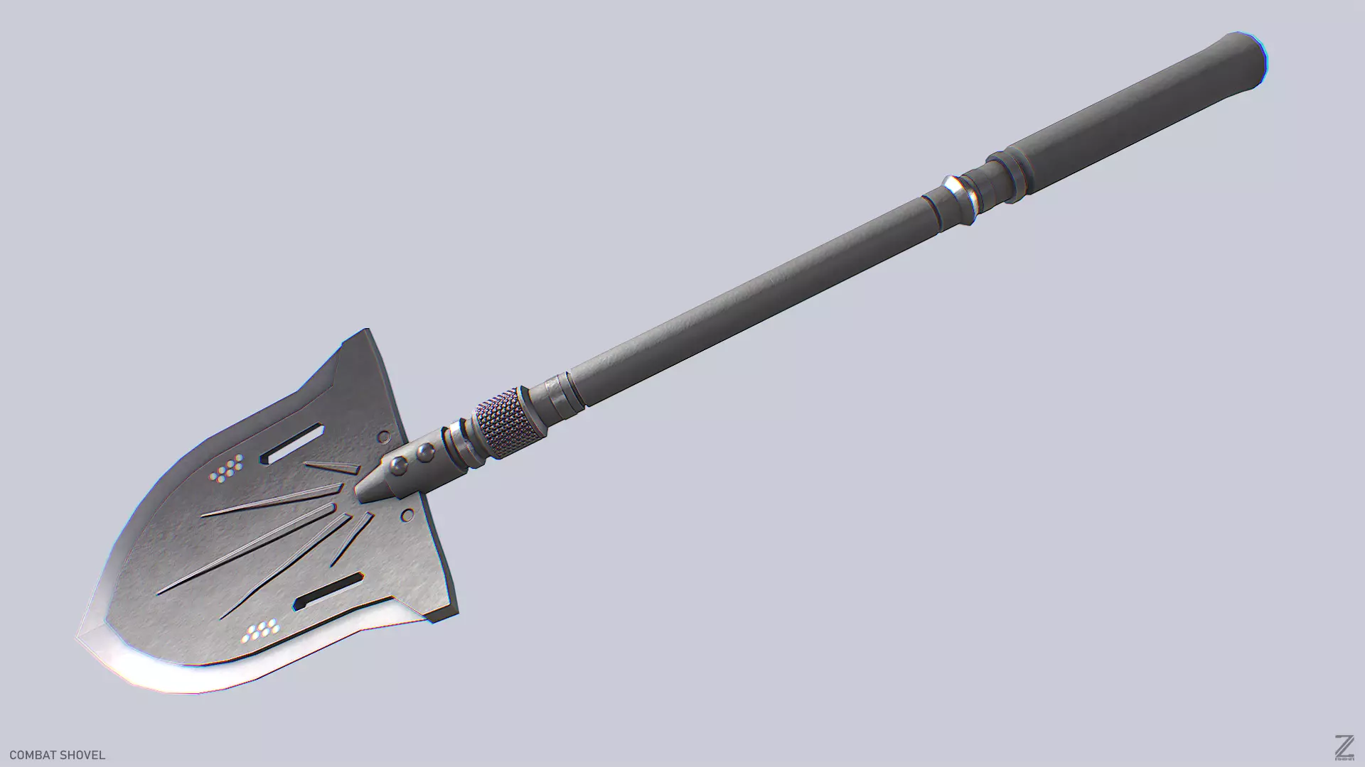 Combat shovel Low-poly 3D model_0