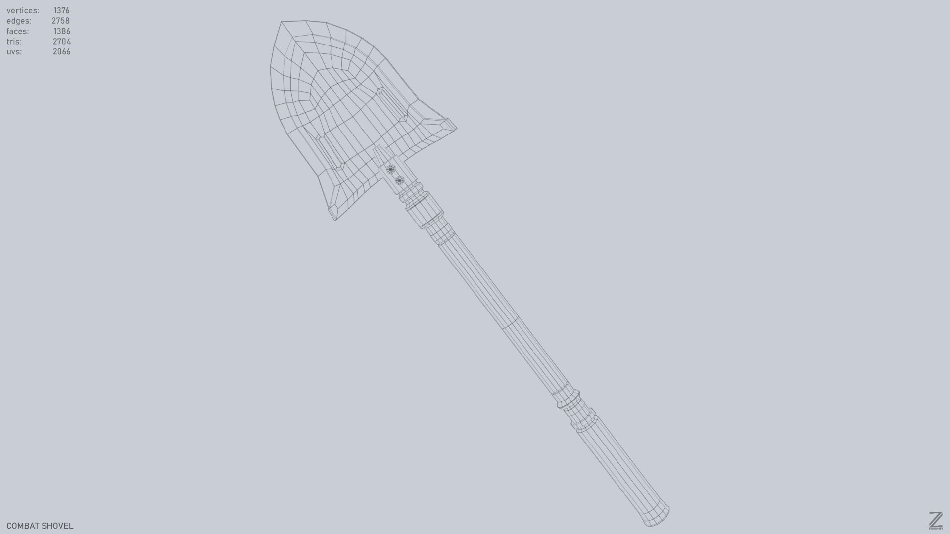 Combat shovel Low-poly 3D model_10