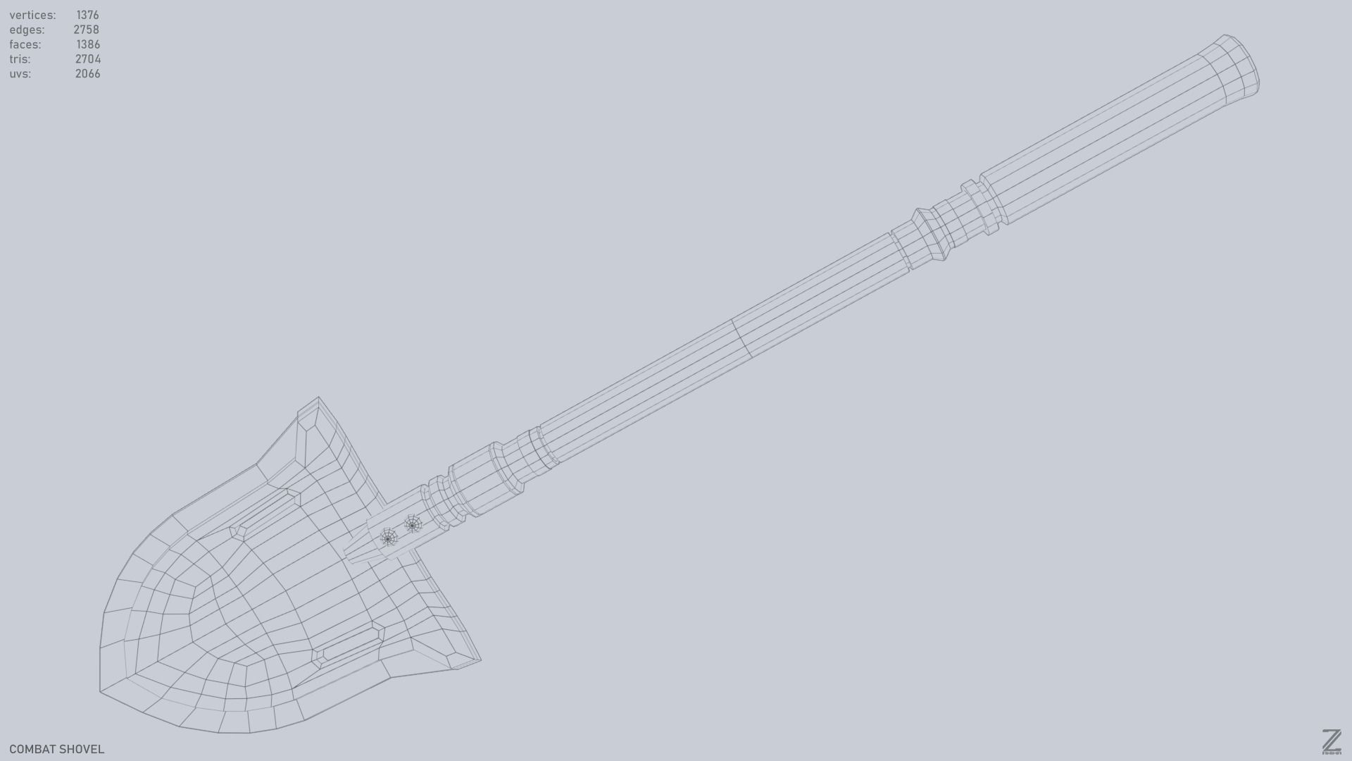 Combat shovel Low-poly 3D model_11