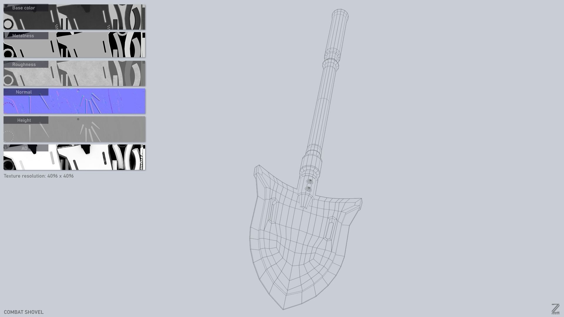 Combat shovel Low-poly 3D model_3