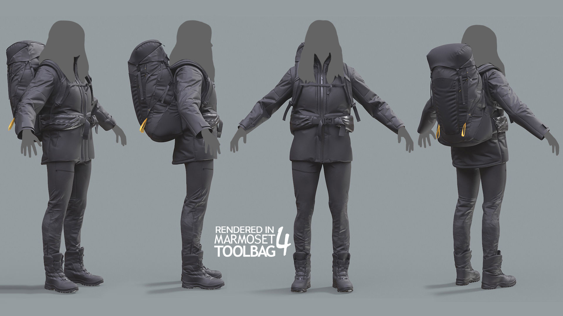 Female Hiking Outfit Low-poly 3D model_2