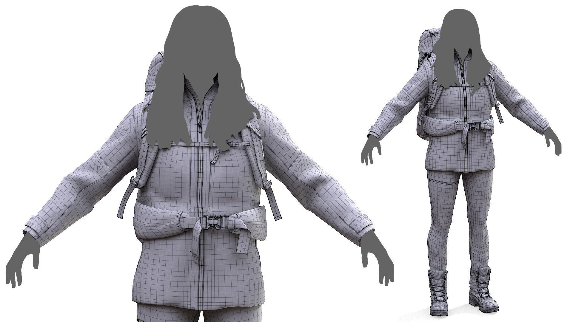 Female Hiking Outfit Low-poly 3D model_5