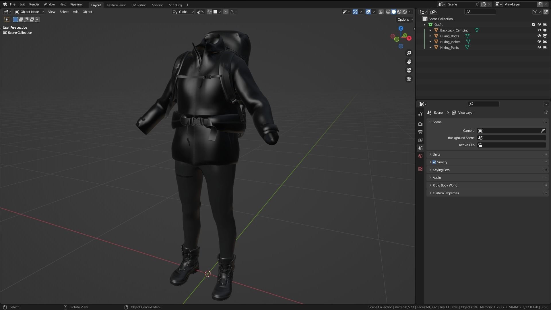 Female Hiking Outfit Low-poly 3D model_3