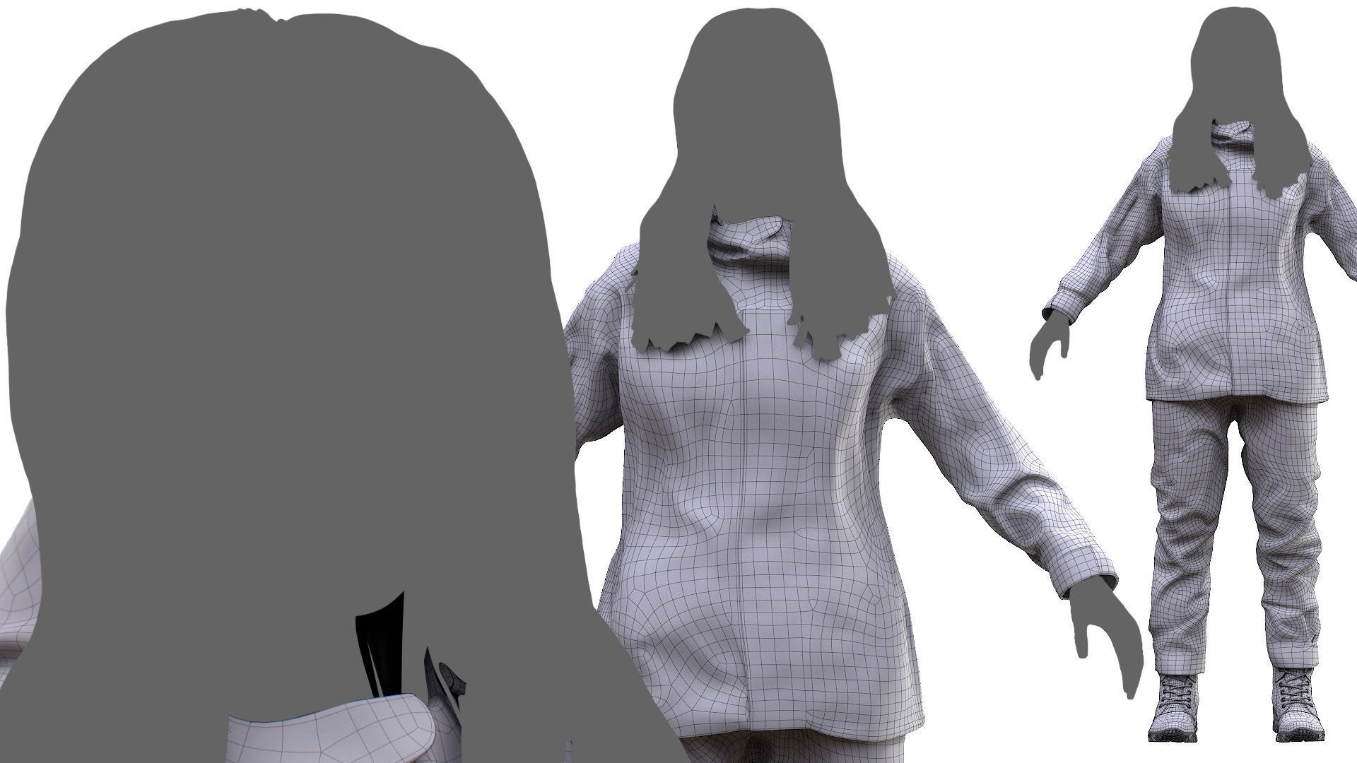 Female Hunting Outfit Low-poly 3D model_10