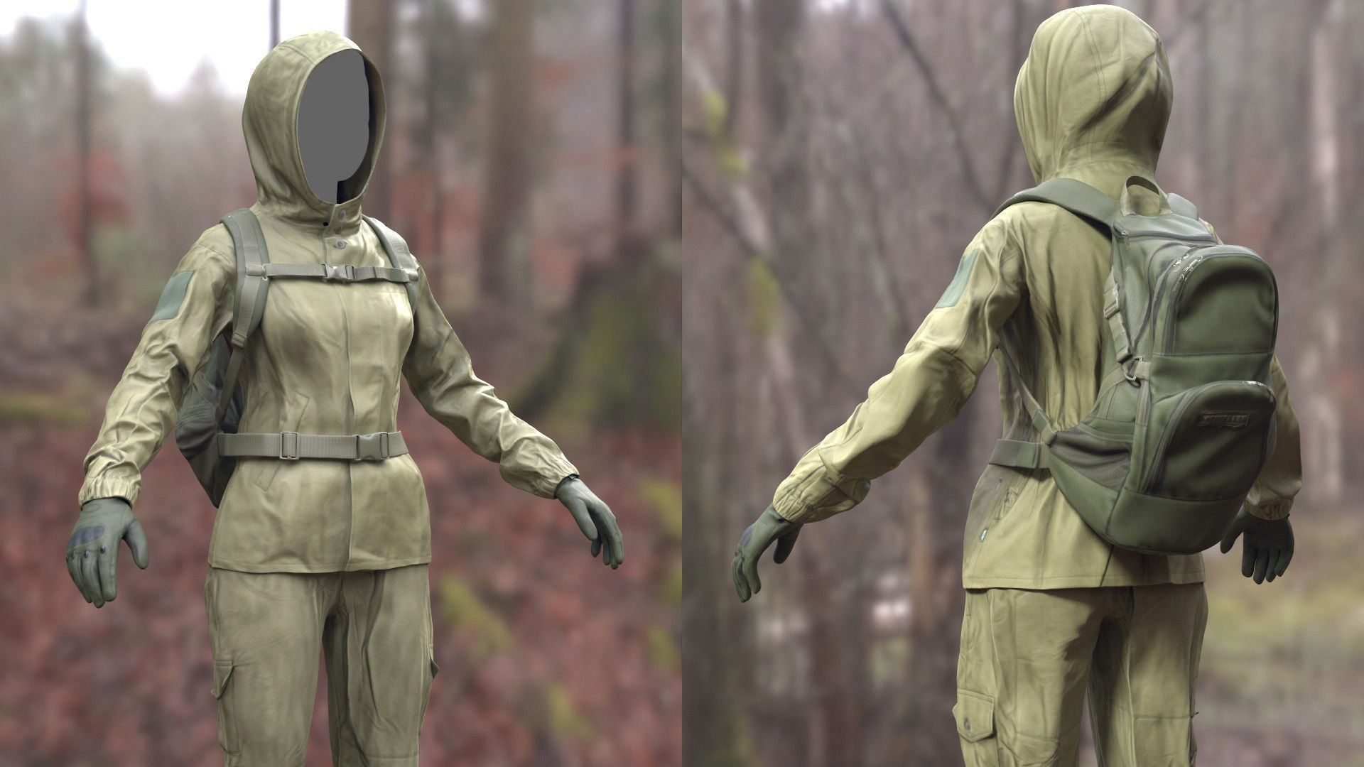 Female Hunting Outfit 2 Low-poly 3D model_5