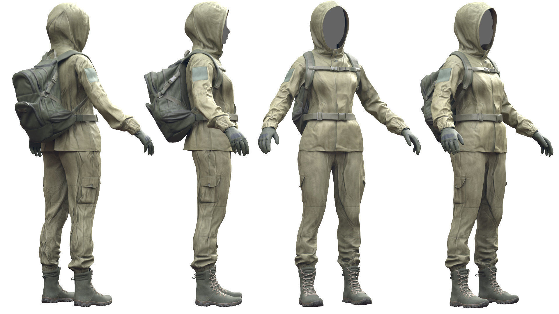 Female Hunting Outfit 2 Low-poly 3D model_2