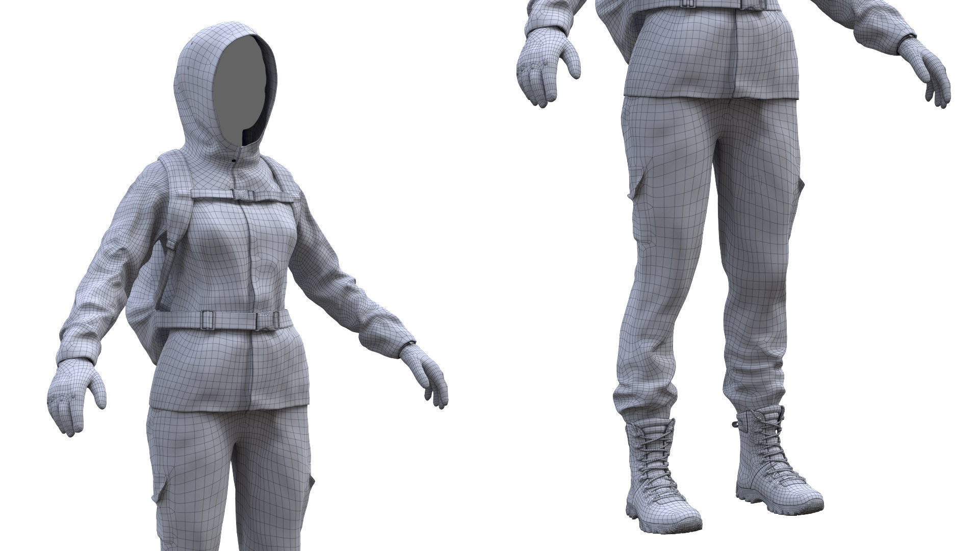 Female Hunting Outfit 2 Low-poly 3D model_12