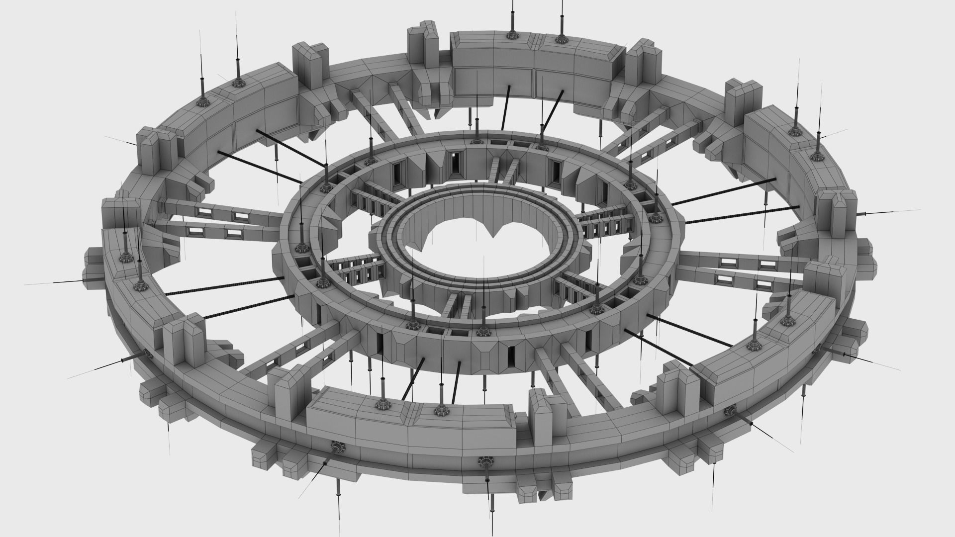 Round Space Station - Sci-Fi Center - Space Base 3D model_8