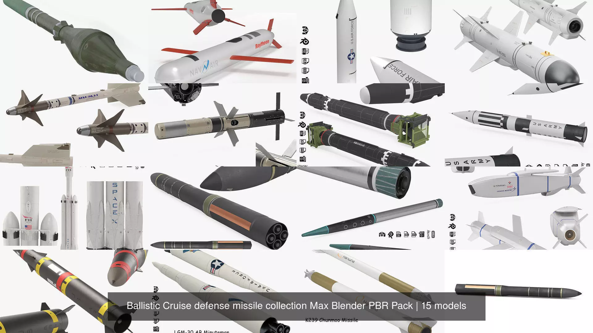 Ballistic Cruise defense missile collection Max Blender PBR Pack _0