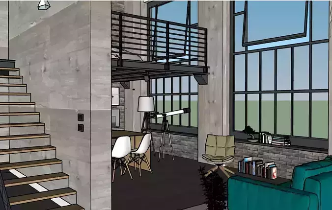 interior loft small duplex drawing room