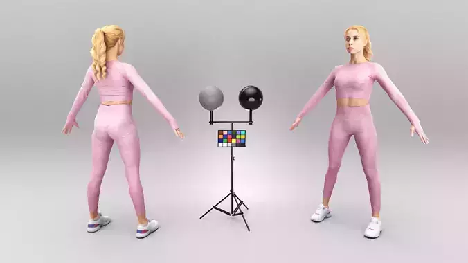 Pretty woman in pink tracksuit in A-pose 416