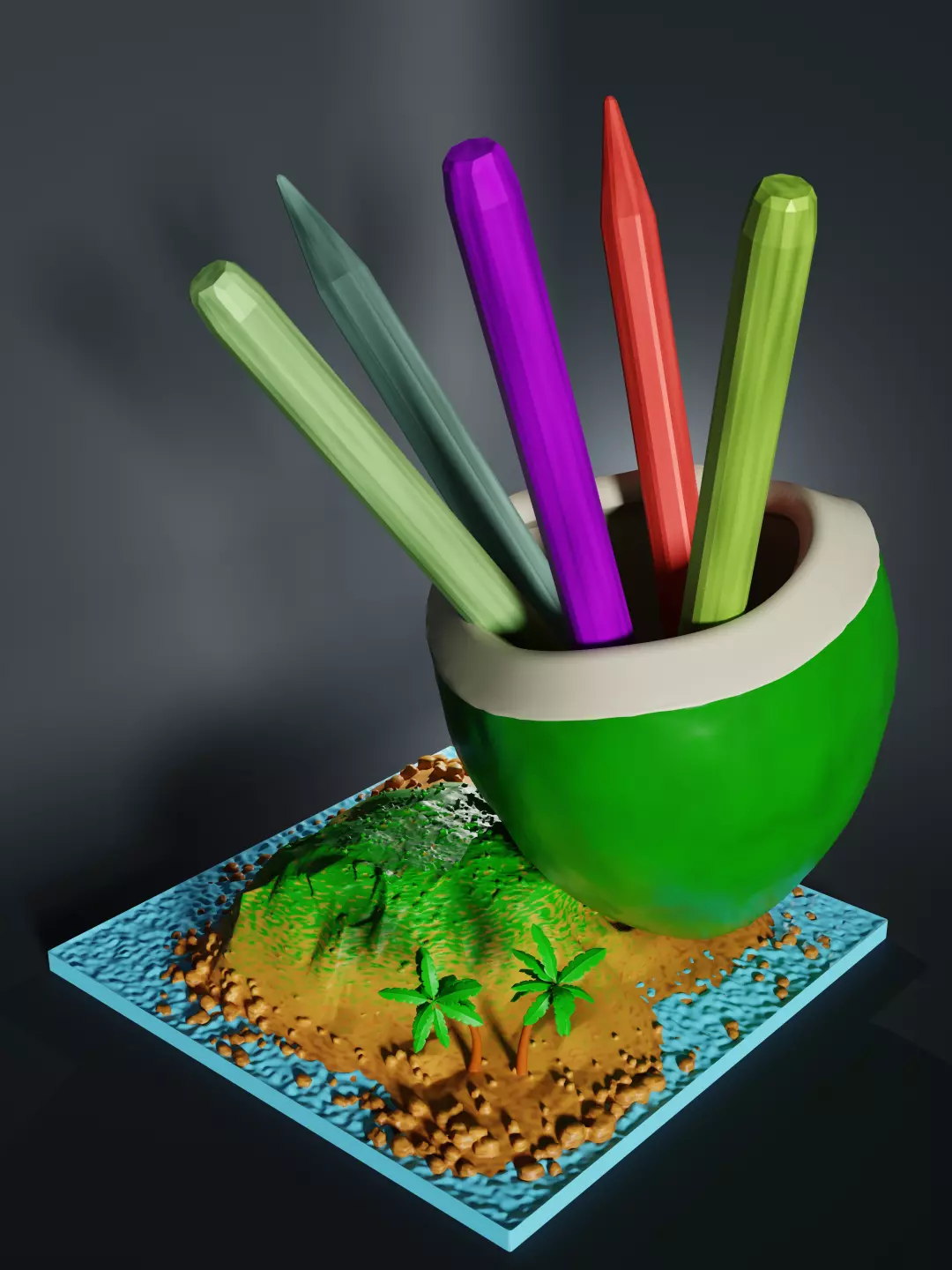 Creative Coco-Island Pen Holder 3D print model_0