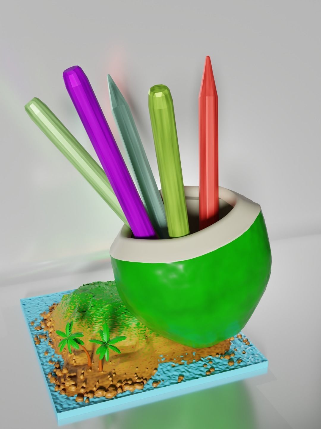 Creative Coco-Island Pen Holder 3D print model_3