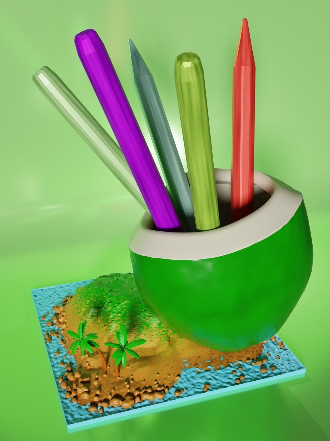 Creative Coco-Island Pen Holder 3D print model_2