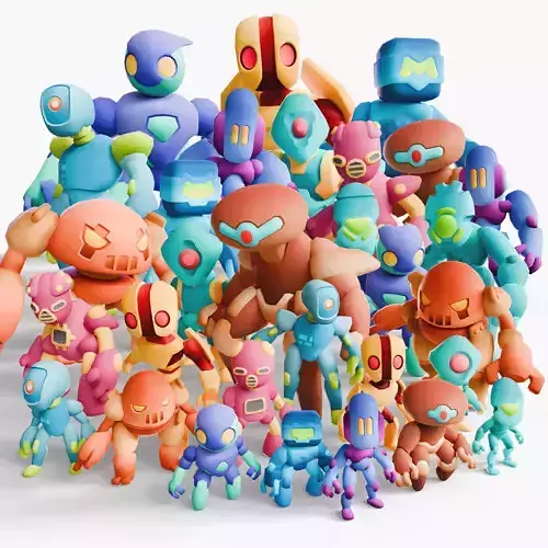 Cartoon Robots Pack 02 Low-poly 3D model